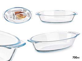 Vivalto Bandeja Ovalada Borosilicato con Asas 700ml Transparente 23x13x5.3 cm (Set de 18)