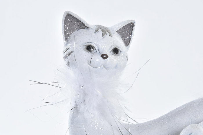 DKD Home Decor Figura de Gato Brillante Blanco en Resina