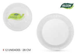 Algon Set 12 Platos Redondos Natural 28 cm (12 Unidades)