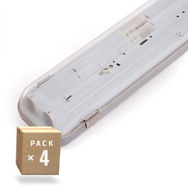 Pack 4 Equipo Estanco Para Dos Tubos Leds 1200Mm Abs/Pc clips acero inoxidable