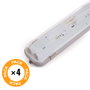 Pack 4 Equipo Estanco Para Dos Tubos Leds 1200Mm Abs/Pc clips acero inoxidable
