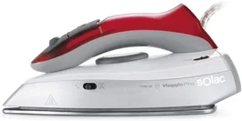 Solac Viaggio Pro Plancha de Vapor 1100W, Suela Acero Inoxidable, Golpe Vapor 45g/min, Vapor Vertical, Incluye Vaso, Gris/Rojo