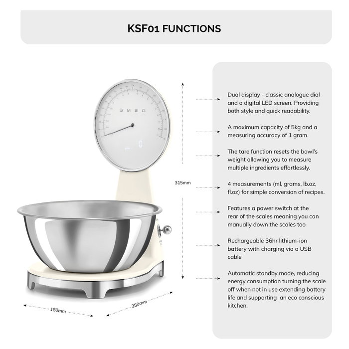 Smeg Báscula electrónica KSF01CRWW estilo 50's en color crema Smeg Báscula electrónica KSF01CRWW estilo 50's en color crema