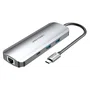 Vention TOMHB Base Docking USB-C con HDMI, 4K, 2xUSB 3.1, PD 100W, RJ45 Gigabit, Lector SD/MicroSD, Jack 3.5mm, Color Plata