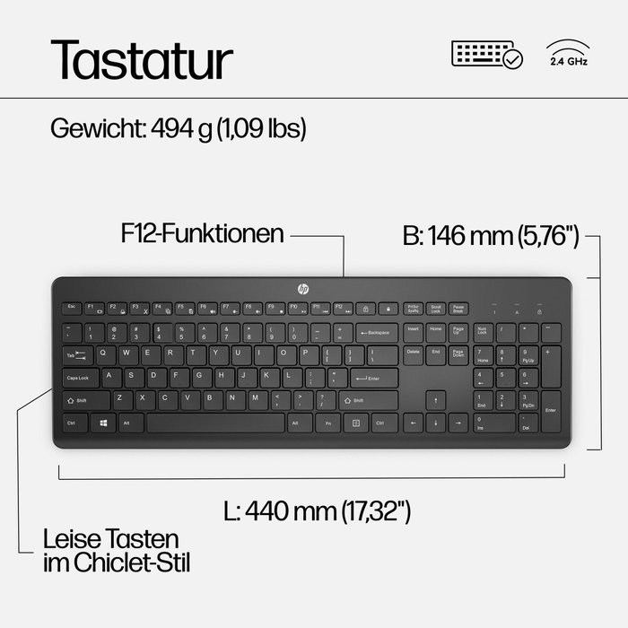 HP 230 Wireless Mouse and Keyboard Combo - German HP 230 Wireless Mouse and Keyboard Combo - German