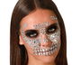 Joyas Faciales Adhesivas Calavera Plateada para Look Brillante y Tenebroso