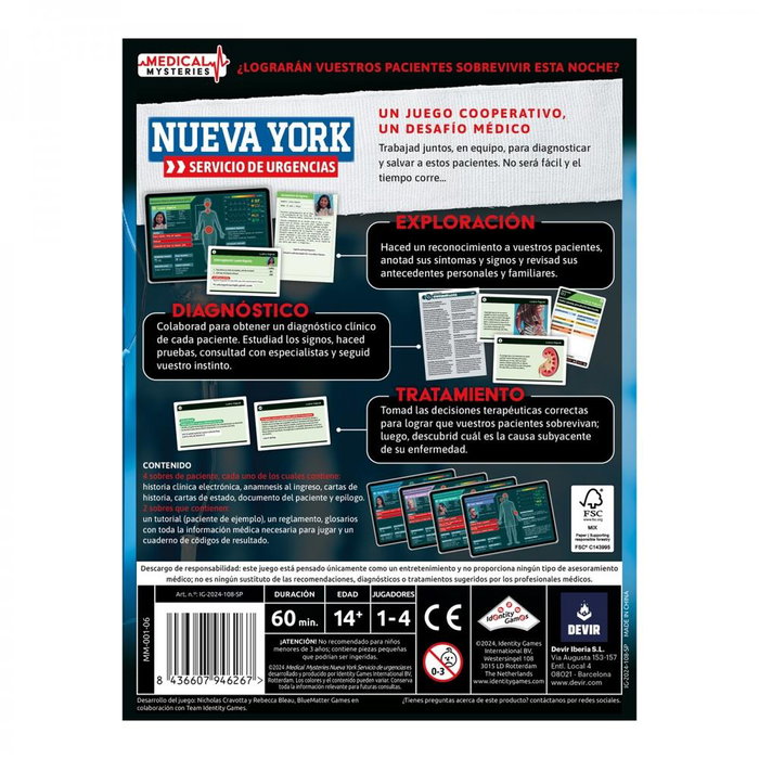 Devir Medical Mysteries New York Juego de Mesa Cooperativo Medicina Misterio Suspenso 4 Casos Clínicos