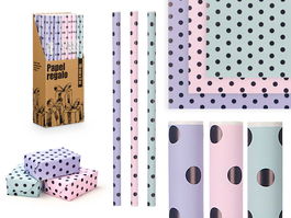 Arte Regal Rollo Papel Regalo 70x200 cm Lunares Surtidos Colores Morado Rosa Verde 60 g/m2 (Set de 50)