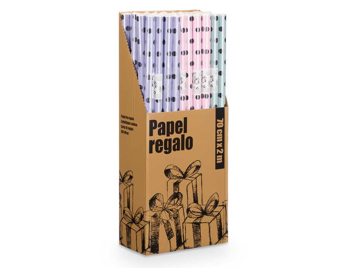 Arte Regal Rollo Papel Regalo 70x200 cm Lunares Surtidos Colores Morado Rosa Verde 60 g/m2 (Set de 50)