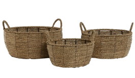 DKD Home Decor Set de 3 Maceteros de Fibra y Metal con Asa, Marrón Natural