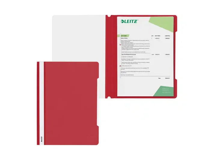 Leitz Carpeta Dossier Fastener Din A4 Rojo Tapa Transparente 250 Hojas Caja 25 Unidades