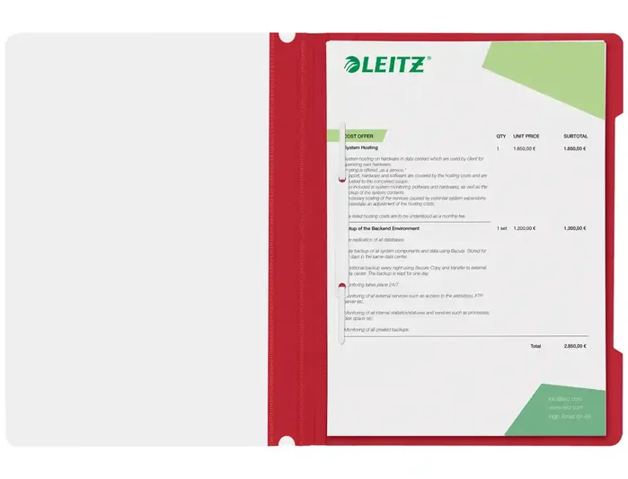 Leitz Carpeta Dossier Fastener Din A4 Rojo Tapa Transparente 250 Hojas Caja 25 Unidades