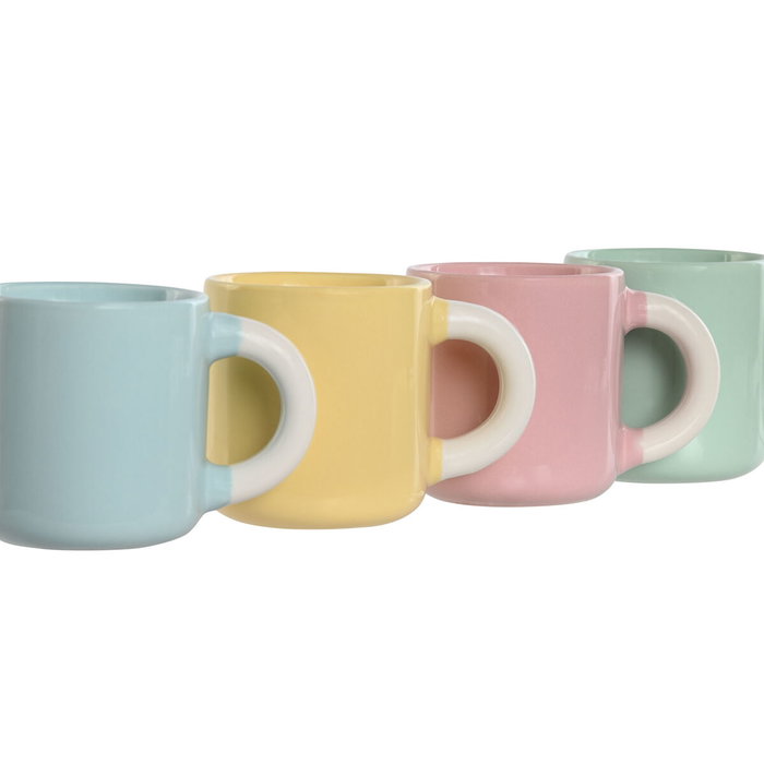 DKD Home Decor Set de Café de 4 Piezas en Porcelana New Bone Rosa, Azul, Amarillo y Verde DKD Home Decor Set de Café de 4 Piezas en Porcelana New Bone Rosa, Azul, Amarillo y Verde