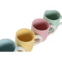 DKD Home Decor Set de Café de 4 Piezas en Porcelana New Bone Rosa, Azul, Amarillo y Verde