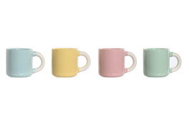 DKD Home Decor Taza 5.8 x 6.2 x 6 cm Set de 4 Piezas Porcelana Rosa Azul Amarillo Verde 110ml