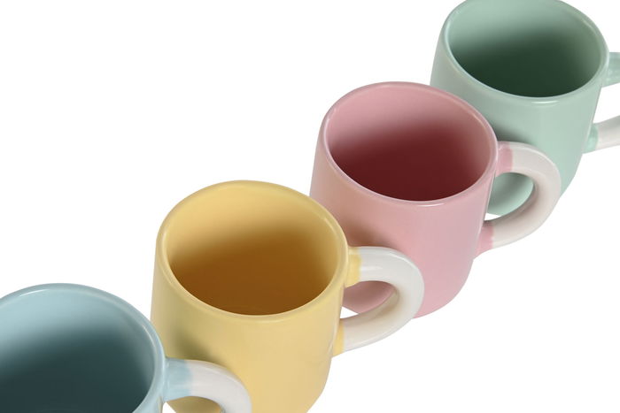 DKD Home Decor Taza 5.8 x 6.2 x 6 cm Set de 4 Piezas Porcelana Rosa Azul Amarillo Verde 110ml