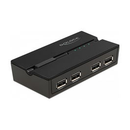 DeLOCK Conmutador USB 2.0 de 4 Ordenadores a 4 Dispositivos, Velocidad 0.48 Gbit/s, con Cable USB Tipo A - Tipo B Incluido, Color Negro