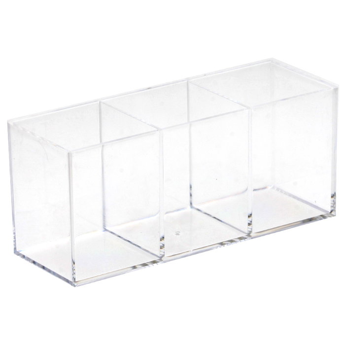 Cosmetic Club Organizador de Maquillaje Transparente con 3 Compartimentos, Ideal para Belleza y Oficina, Medidas 20x7x9 cm