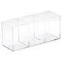 Cosmetic Club Organizador de Maquillaje Transparente con 3 Compartimentos, Ideal para Belleza y Oficina, Medidas 20x7x9 cm