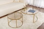Nordure Juego de Mesas de Café 80, 60 cm Vidrio Templado y Metal Dorado, Bronce