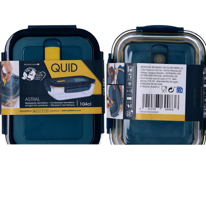 Quid Recipiente Rectangular Hermético Astral de Vidrio 104 cL Azul