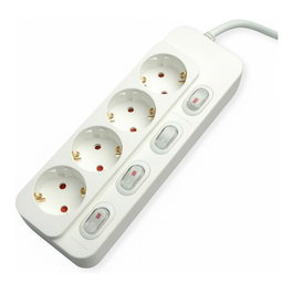 VALUE Regleta de enchufes de 4 tomas con interruptores individuales, color blanco, cable de 3 metros