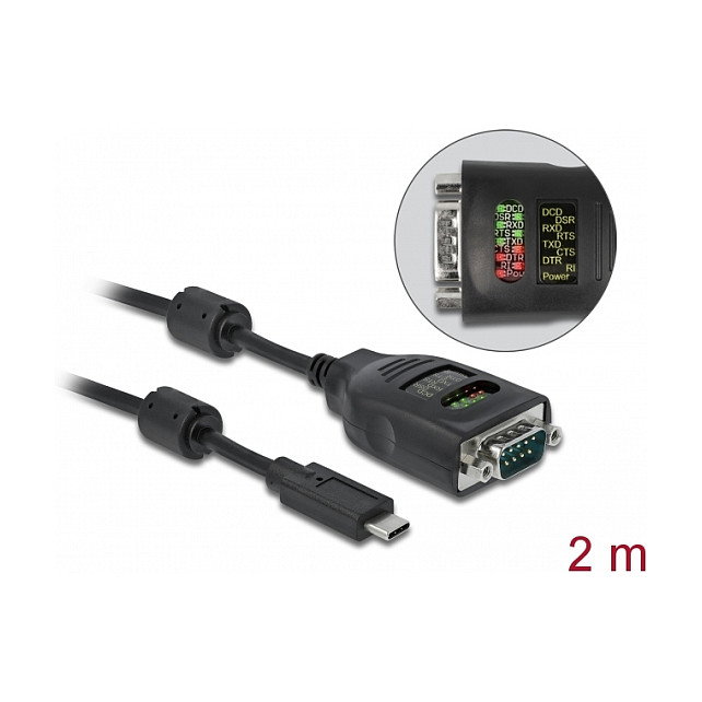 DeLOCK Adaptador USB Type-C a Serial DB9 con Probador RS-232 de 9 LED DeLOCK Adaptador USB Type-C a Serial DB9 con Probador RS-232 de 9 LED