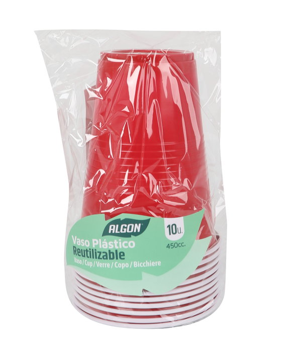 Algon Set de 10 Vasos Bicolor Rojo y Blanco, 450 ml, Dimensiones: 9.3 cm de Ancho x 12 cm de Alto (18 Unidades)