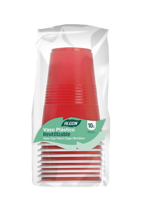 Algon Set de 10 Vasos Bicolor Rojo y Blanco, 450 ml, Dimensiones: 9.3 cm de Ancho x 12 cm de Alto (18 Unidades)