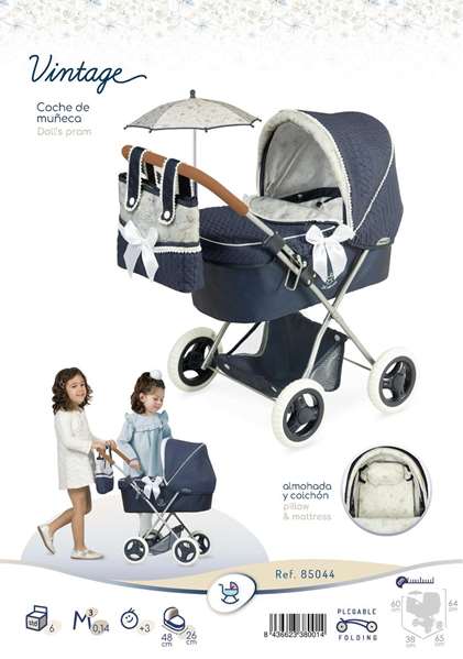 Decuevas Coche de Muñeca Plegable Vintage con Sombrilla 38x65x60cm
