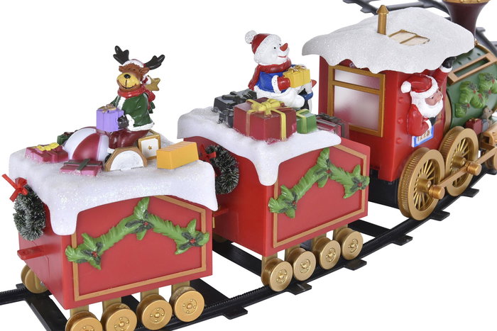 DKD Home Decor Tren Navidad Tradicional LED Multicolor Rojo 136 x 15 x 136 cm Movimiento Musical (2 Unidades)