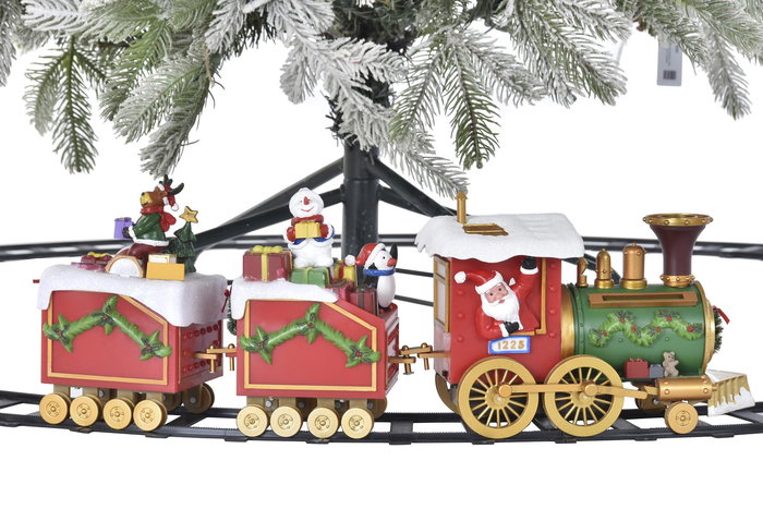 DKD Home Decor Tren Navidad Tradicional LED Multicolor Rojo 136 x 15 x 136 cm Movimiento Musical (2 Unidades)