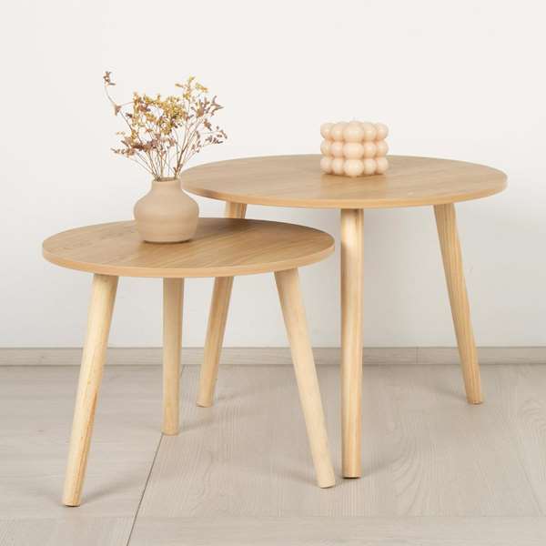 Max Home Set 2 Mesas Auxiliares Redondas Madera MDF - 48 x 38 cm y 39 x 32 cm
