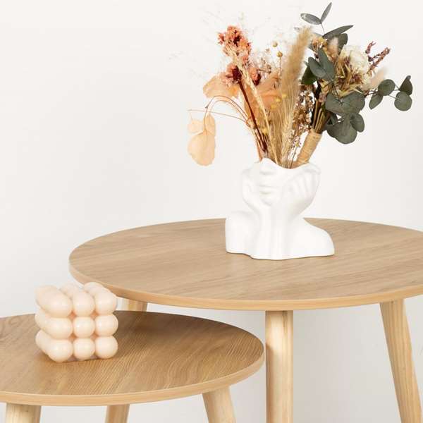 Max Home Set 2 Mesas Auxiliares Redondas Madera MDF - 48 x 38 cm y 39 x 32 cm