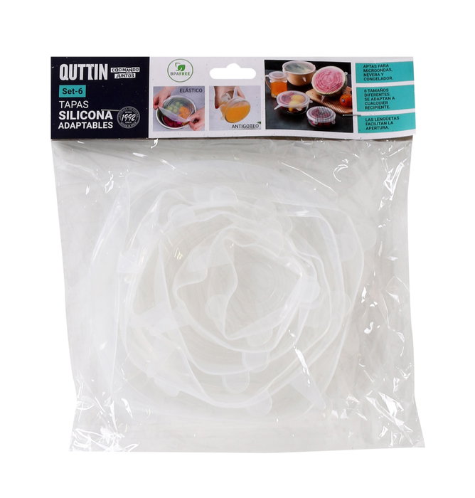 Quttin Set de 6 Tapas de Silicona Adaptables 25 cm Ancho x 26 cm Largo x 2 cm Alto (12 Unidades)