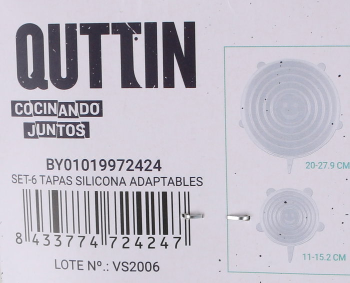 Quttin Set de 6 Tapas de Silicona Adaptables 25 cm Ancho x 26 cm Largo x 2 cm Alto (12 Unidades)