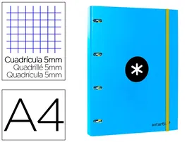 Antartik Carpeta con recambio A4 cuadro 5mm forrada 4 anillas 25mm redondas color azul