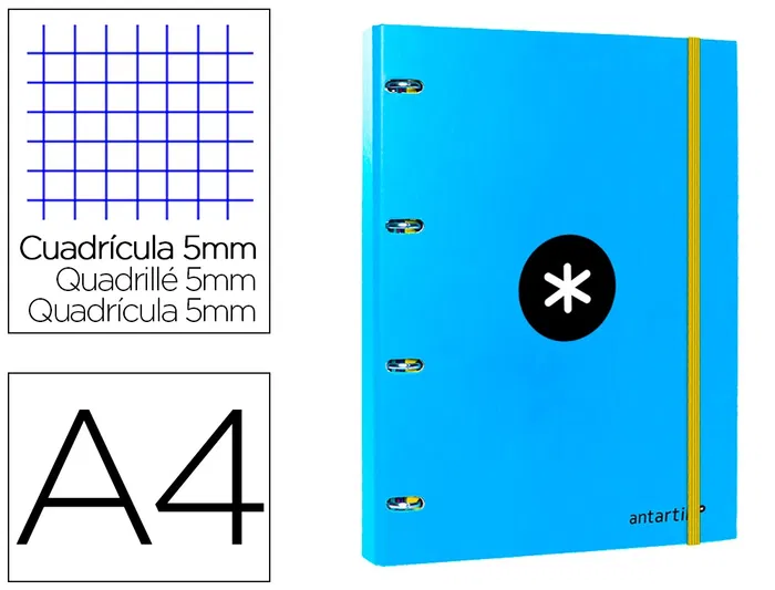 Antartik Carpeta con recambio A4 cuadro 5mm forrada 4 anillas 25mm redondas color azul Antartik Carpeta con recambio A4 cuadro 5mm forrada 4 anillas 25mm redondas color azul