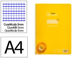 Liderpapel Cuaderno Espiral A4 Pautaguía Tapa Plástico 80 Hojas 90gr Cuadro Pautado 3mm Con Margen Color Amarillo