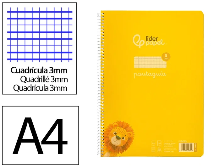Liderpapel Cuaderno Espiral A4 Pautaguía Tapa Plástico 80 Hojas 90gr Cuadro Pautado 3mm Con Margen Color Amarillo Liderpapel Cuaderno Espiral A4 Pautaguía Tapa Plástico 80 Hojas 90gr Cuadro Pautado 3mm Con Margen Color Amarillo