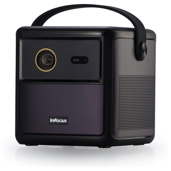 InFocus Crusader Challenger IN3008SL Proyector LED Full HD 1080p 350 Lúmenes Portátil con Batería Android TV Smart, WiFi, Bluetooth, 3D, HDR10, 43-130", Color Púrpura