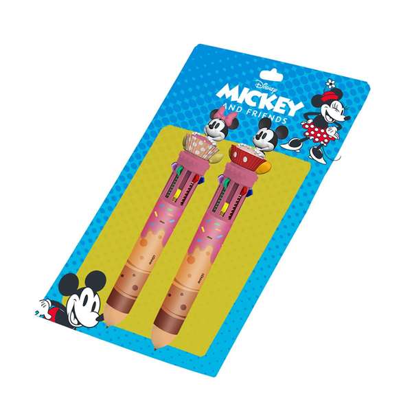 Karactermania Pack 2 Bolígrafos Mickey Minnie 10 Colores por Bolígrafo Multicolor Automáticos Figuras 3D Caja Regalo