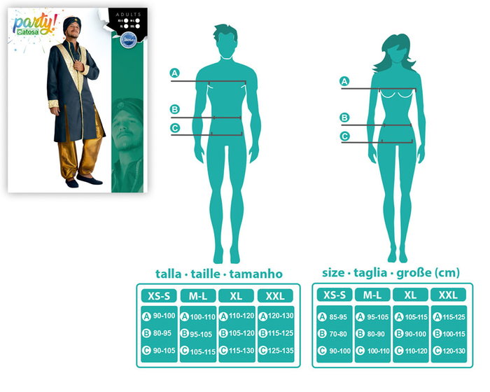 Disfraz Hindú Adulto para Hombre Azul y Dorado XL - Traje de Chaqueta, Pantalón y Tocado - Temática Países del Mundo