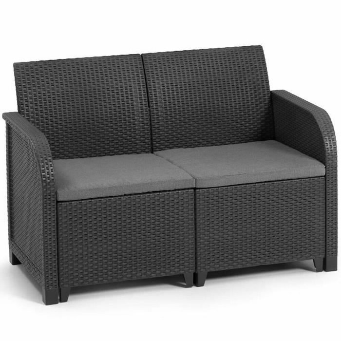ALLIBERT by KETER Sanremo Sofá de Jardín de Resina Trenzada con Aspecto de Ratán - Gris Grafito ALLIBERT by KETER Sanremo Sofá de Jardín de Resina Trenzada con Aspecto de Ratán - Gris Grafito
