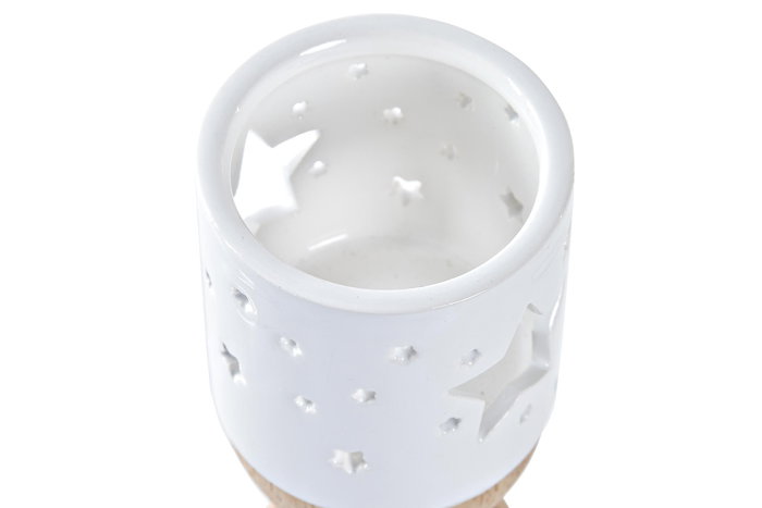 DKD Home Decor Portavelas Navidad Moderna Cerámica Madera Blanco Marrón 6x14x6 cm DKD Home Decor Portavelas Navidad Moderna Cerámica Madera Blanco Marrón 6x14x6 cm