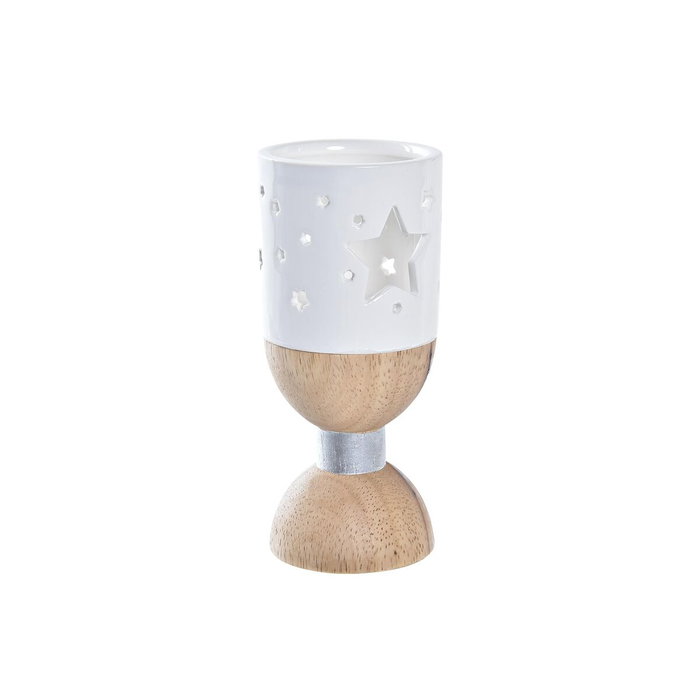 DKD Home Decor Portavelas de Cerámica y Madera Estrella Natural