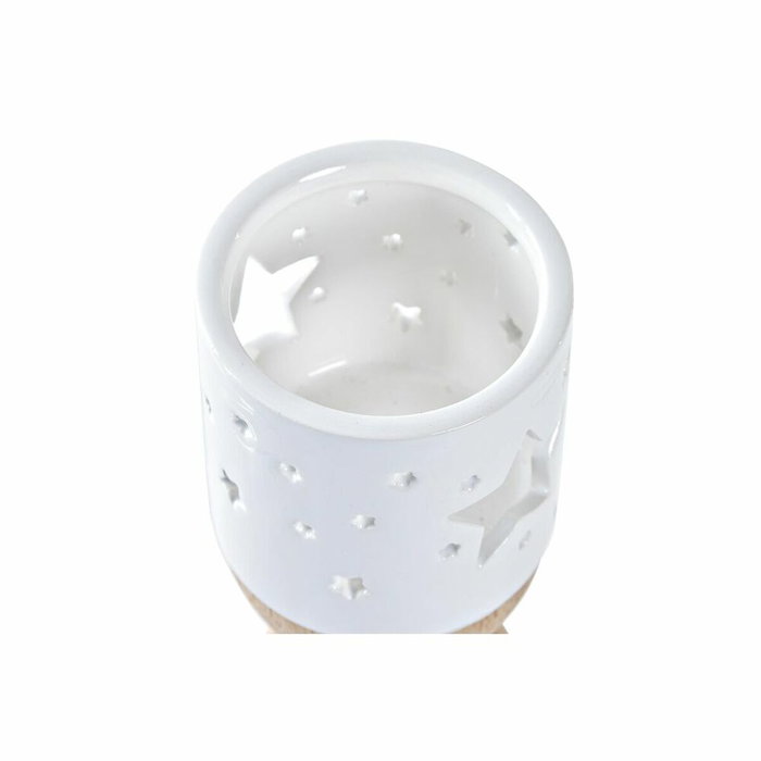 DKD Home Decor Portavelas de Cerámica y Madera Estrella Natural