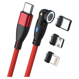 RealPower Cable Magnético USB C 100W 1m Rojo con Adaptadores Lightning/Micro-USB