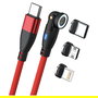 RealPower Cable Magnético USB C 100W 1m Rojo con Adaptadores Lightning/Micro-USB