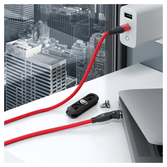 RealPower Cable Magnético USB C 100W 1m Rojo con Adaptadores Lightning/Micro-USB